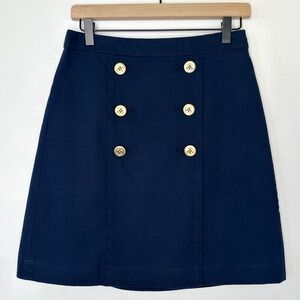 J Crew 100% Linen/Cotton Blend Navy Blue Sailor Skirt Sz 2 Preppy Coastal Twee